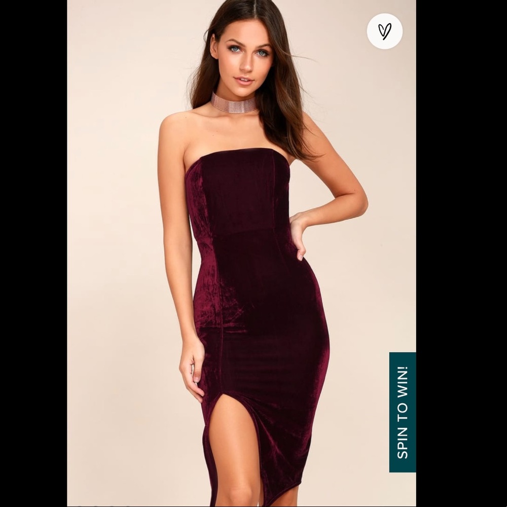Lulu’s Hey Baby Velvet Strapless Bodycon Midi Dress